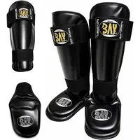BAY-Sports Schienbeinschutz Spann-Schienbeinschoner Kampfsport Kickboxen Karate Thaiboxen Two Part (Paar, Paar), Kunstleder, feucht abwischbar, Spann abtrennbar, XS - XL