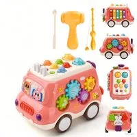 CLTYQ Lernspielzeug Geschenk für Babys von 3 Jahren – Montessori Spielzeug in Busform (Hammerspiel, Angelspiel & Licht), musikalisches & sensorisches Lernspielzeug für Kleinkinder,Geschenk