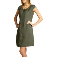 Caspar Sommerkleid SKL020 knielanges Damen Sommer Leinenkleid mit eleganter Metallspange Luftig leicht, figurumspielende Form, mit seitlichem Jersey-Einsatz