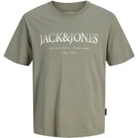Jack & Jones Rundhalsshirt Jack&Jones Übergröße T-Shirt khaki Logoprint JJDEVIN