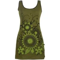 Vishes Sommerkleid Ärmelloses Blumenkleid mit weitem Ausschnitt Hippie, Ethno, Goa Style