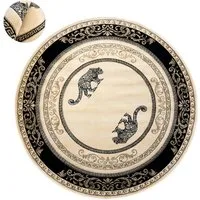 Belle Arti Teppich Runder Teppich Wohnzimmer Jaguar Tiermotiv Schwarz Gold Kurzflor Rund, Rund