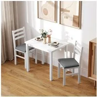 HOMCOM Essgruppe Esstisch mit 2 Stühlen Platzsparend Esszimmergruppe, (Sitzgruppe, 3-tlg., Küchentisch mit gepolsterten Essstühlen), für kleine Raum, Esszimmer, Küche, Weiß