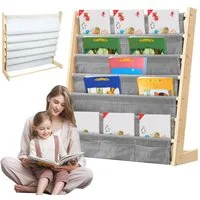 JEOBEST Bücherregal Kinder Bücherregal, Kinder-Bilderbuchregal, 7-Stöckige, Holz, Naturbeige