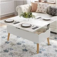 VOWNER Couchtisch mit klappbarer Arbeitsplatte, umwandelbar zum Esstisch, mit Holzbeinen (1-St), 3-in-1-Multifunktions-Wohnzimmertisch mit versteckter Aufbewahrung