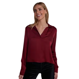 Bella Dahl - Sweatshirt für Damen, V-Ausschnitt, Satin, Langärmlig (Sangria)