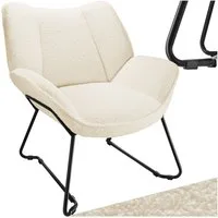 tectake Esszimmerstuhl Polstersessel, mit Bouclé-Bezug, 73 x 72 x 81 cm (Fernsehsessel Kjeld in creme-weiß, 1 St), Stahlgestell, bodenschonende Kunststoffclips, Belastbarkeit 120 kg
