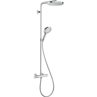 hansgrohe Raindance S Duschsystem 28823000 1 Strahlart PowderRain wassersparend mit Thermostat, EcoSmart, 8 l/min, chrom