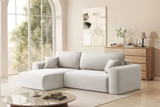 Ecksofa Schlafsofa FLORA Stoff Poso Altweiß Ottomane Links