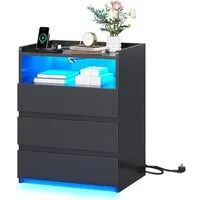 MSMASK Nachttisch mit 3 Schubladen, Steckdosenleiste und LED-Beleuchtung (1-St), Nachtschrank, Beistelltisch, 40x35x60cm