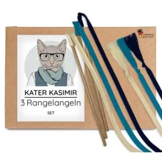 Kater Kasimir RANGELANGEL - Spielangel für Katzen aus Naturmaterial: Buchenholz mit Baumwollband (3er-Set)
