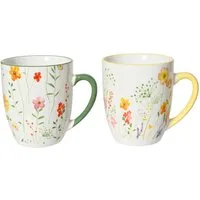 Decoris season decorations Tasse, Keramik, Tasse 10x9cm Keramik mit Blumenmotiv 1 Stück sortiert Weiß Grün Gelb