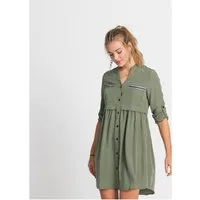 bonprix Hemdblusenkleid mit langem Arm und Riegel-Knopf-Element, mit kontrastfarbigem Einsatz