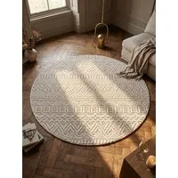KADIMA DESIGN Teppich LANGAU Flachgewebe Ethno Streifen Boho Wohnzimmer Pflegeleicht, Rund, Höhe: 7 mm, Creme, 80x80 cm, Saugroboter OEKO-TEX Fußbodenheizung Strapazierfähig