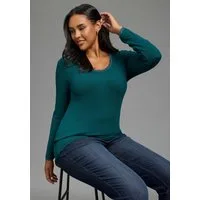 Laura Scott CURVE Langarmshirt Große Größen aus elastischer Rippware, sehr figurbetonte Passform