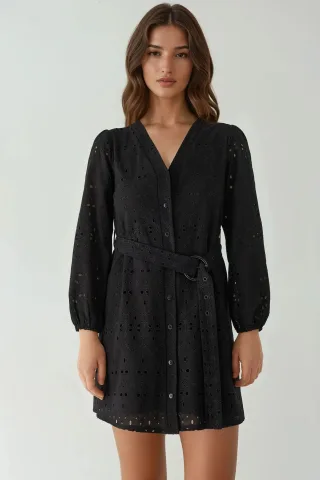 Musteriertes V-Ausschnitt Mini-Kleid Pika-Kollektion
