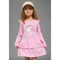 KIDSWORLD Jerseykleid Süßes Shirtkleide mit Einhorn-Druck für Mädchen, aus Single Jersey aus Baumwolle