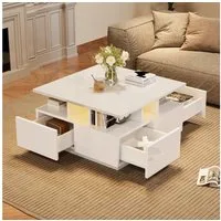 STILVORA Couchtisch Hochglanz wohnzimmertisch sofatisch mit 4 schubladen,Beistelltisch (Satztisch, Wohnzimmertisch, Beistelltisch, 1-St., mit 4 schubladen), mit LED licht, geometrische Design