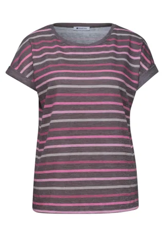 Street One - Shirt mit Streifen grau/pink - Gr. - 34