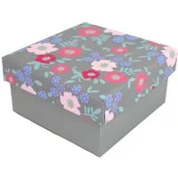 Out of the Blue Stapelbox Geschenkkarton in verschiedenen Größen grau mit Frühlingsblumen, mit abnehmbaren Deckel