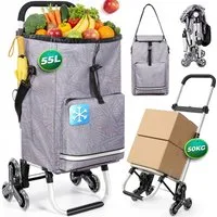 HOMECALL Einkaufstrolley 55L Treppensteiger Klappbarer Einkaufsroller mit Kühlfach&Aufhängung, Bis 50KG klappbar Einkaufswagen 3 in 1 Shopping Trolley