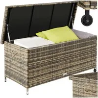 tectake Gartenbox Aluminium Auflagenbox mit Rattangeflecht, 121 x 56 x 60 cm (Kissenbox Kiruna, in natur, 270 L), UV-beständig, 2 Rollen, mit Reißverschluss und Zahlenschloss