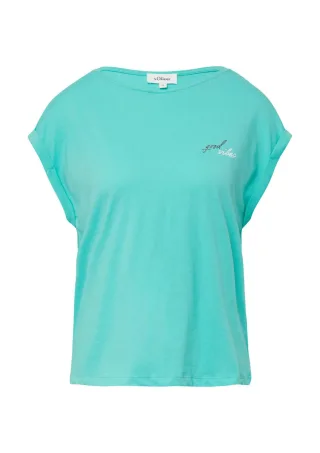 s.Oliver Red Label - Relaxed-Fit-Shirt mit Print und überschnittenen Schultern blau - Gr. - 34