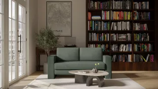 BRUNO Schlafsofa 140cm in Forest Green Grün | Kubus | stabiles Massivholz & Boxspringkomfort