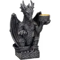 Figuren Shop GmbH Kerzenhalter Drache hält Kerze - Kerzenhalter Gothic Dekoration