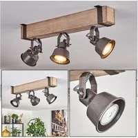 hofstein Deckenleuchte Deckenlampe verstellbar aus Metall/Holz in Grau/Naturfarben, ohne Leuchtmittel, Deckenleuchte im Industrial/Retro/Vintage-Design m. Holzbalken, 3xGU10
