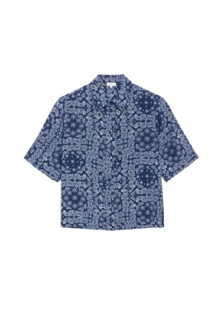 s.Oliver Red Label - Gemusterte Kurzarmbluse blau - Gr. - 34