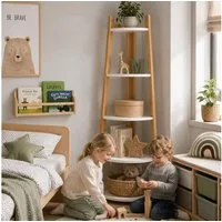 HOOZ Stufenregal Bambus Standregal – modernes Eckregal 5 Böden natur/weiß 155 x 37 cm, Einzelartikel / Standregal, Nachhaltiges Leiterregal aus FSC Bambus im modernen Design