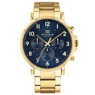 Diese Tommy Hilfiger Daniel Multi Zifferblatt Uhr für Herren ist das perfekte Accessoire zum tragen oder verschenken. Ihr Gold 44 mm Rund Gehäuse kombiniert mit dem bequemen Gold Armband aus Edelstahl garantiert, dass Sie diese atemberaubende Uhr kom