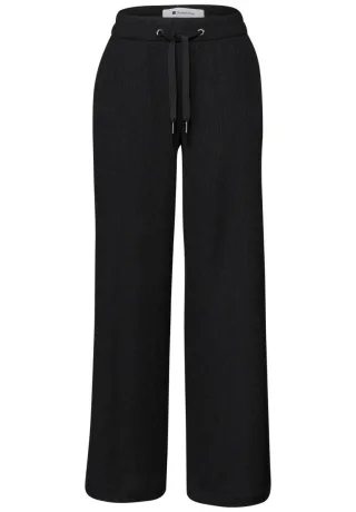 Street One - Lässige Marlenehose mit weitem Bein und elastischem Bund schwarz - Gr. - 30