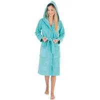 Wewo fashion Damenbademantel 4110, Midilänge, Baumwoll-Mix, Kapuze, Gürtel, innen Naturfaser, außen kuschelig