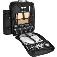 BRUBAKER Freizeitrucksack Picknick-Set für 4 Personen (isolierender Thermorucksack), Picknickrucksack mit Kühlfach und abnehmbarem Iso-Flaschenhalter