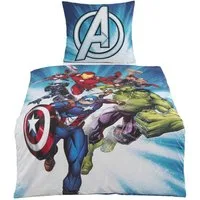 MTOnlinehandel Bettwäsche Avengers Marvel 135x200 + 80x80 cm, 100 % Baumwolle, Flanell/Biber, 2 teilig, Jungen Kinderbettwäsche mit Captain America, Iron Man, Hulk & Thor
