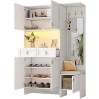 i@home Garderoben-Set Garderoben-Set, mit Schuhbank und Schuhschrank, weiß, Wandgarderob, mit 5 Türen, 2 Schubladen, 1 Spiegel, weiße Flurmöbel