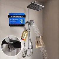 AQUANOBLE SYSTEMS Badarmatur Duschsystem Messing 4 Funktionen (komplett Set) Keramik Mischventil, Edelstahl Duschsäule, Höhenverstellbar