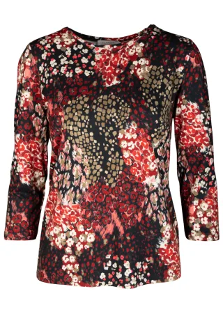 CLARINA - NOS Rdh.-Shirt, 3/4 Arm,Druck 445 burgundy combo - Gr. - 42