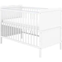 Baby-Delux Babybett Jack, Kinderbett Gitterbett 140x70 weiß mit Beißschienen, Matratze umbaubar