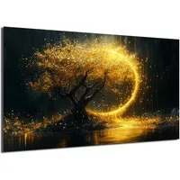 DARO Design Leinwandbild Modern Abstrakt Wandbilder XXL Wandbild Wand Deko Leinwand Bilder, (Bäume mit goldenem Mond - Bild groß Wohnzimmer Schlafzimmer Küche Esszimmer Einteilig Querformat Fotodruck Leinwände Wanddeko Abstrakte Kunst Boho), 30x20cm