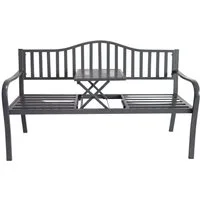 BURI Gartenbank Metall-Gartenbank mit integriertem Klapptisch 3-Sitzer Sitzbank Garten