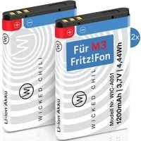 Wicked Chili 2x Akku für FRITZ!Fon M3 Zusatzakku Ersatzakku Batterie Zusatz-Akku M3 Pro Series (3,7 V), Akku geeignet für AMV Fritz!Fon M3