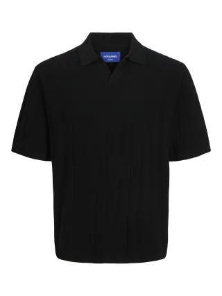 JACK&JONES - JORVARENNA KNIT SS SPLIT NECK black - Gr. - XL