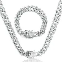 LuxusKollektion Ketten und Armband Set Gliederkette Kubanische 12 mm Silber Gold 55cm Silber 55.0 Zentimeter