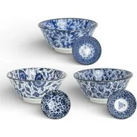 WestCraft Suppenschale Ramen Bowl Japan - Porzellan-Schalen 15 cm - 3er Mix-Set, Porzellan, (5-tlg), Hochwertig, asiatische Reis-, Nudel-, Tapas-, Udon-, Müsli-Schüssel