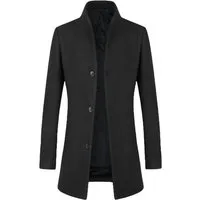 Allthemen Wintermantel warmer Wintermantel aus Wollmisch Herren Wollmisch-Wintermantel Slim Fit mittellang Stehkragen Business