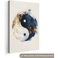 OneMillionCanvasses® Leinwandbild Yin Yang - Abstrakt - Schwarz - Weiß - Gold, Fotodruck (1 St), Leinwand Canvas Wandbild, Wanddekoration 20x30 cm