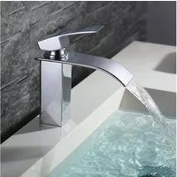 HOMELODY Waschtischarmatur Wasserfall Waschtischarmatur Badarmatur Mischbatterie Einhandmischer Waschbecken Armatur Verchromt,Messing